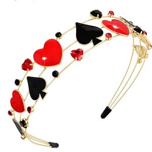 Chic Gold Hairband with Red and Black Heart Accents
